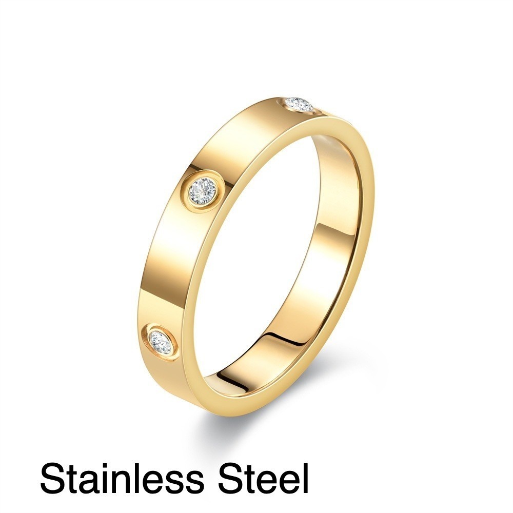 Gold Stainless Steel Band Ring with Zircon Accents Size 5
